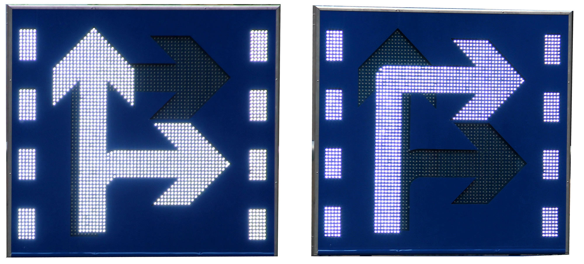 2、直行右轉右轉可變車道標牌(帶分道線)